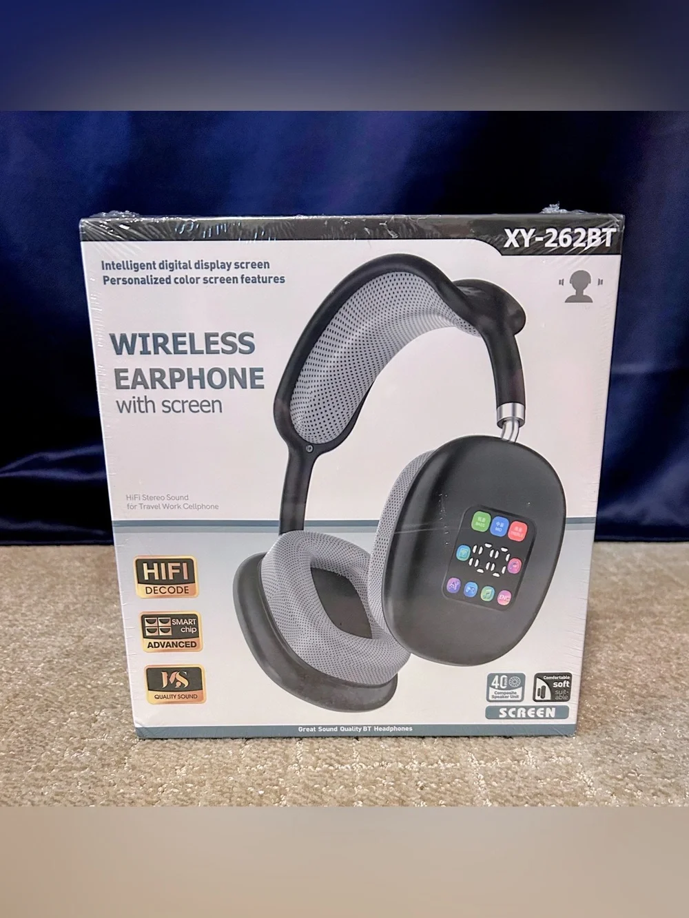 Wireless Over-Ear Headphones with Screen - Black
